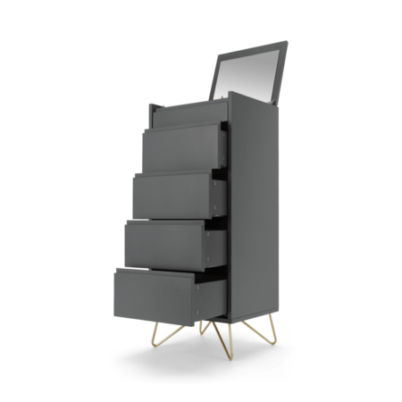 Elona Vanity Chest Of Drawers, Charcoal and Brass