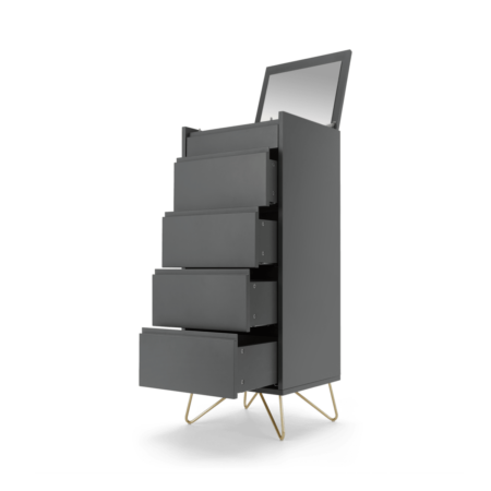 Elona Vanity Chest Of Drawers, Charcoal and Brass