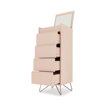 Elona Vanity Chest Of Drawers, Dusk Pink and Copper