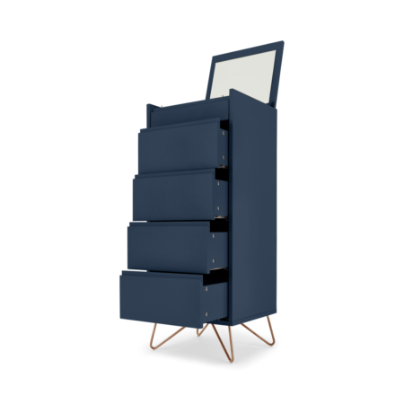 Elona Vanity Chest of Drawers, Dark Blue and Copper