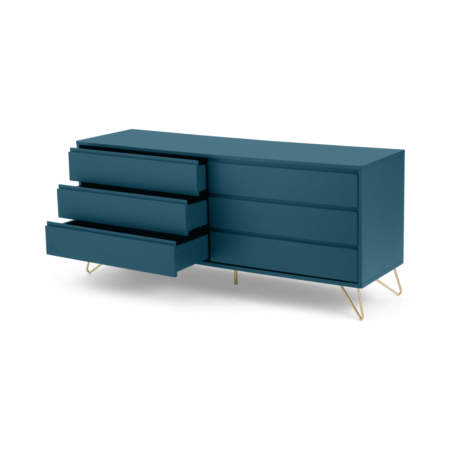 Elona Wide Chest of Drawers, Teal & Brass