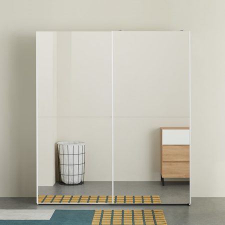 Elso Sliding Wardrobe 180cm, White Frame with Mirror Doors