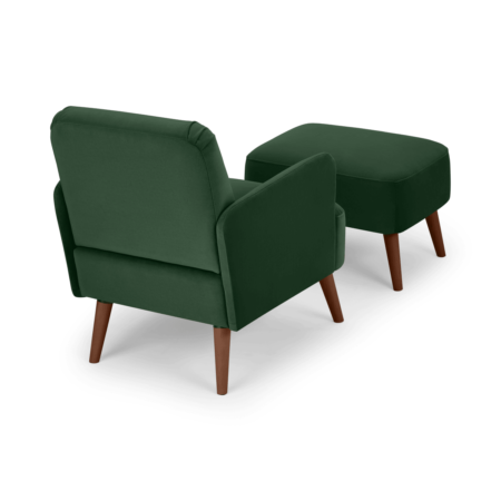 Elvi Accent Armchair and Footstool, Pine Green Velvet