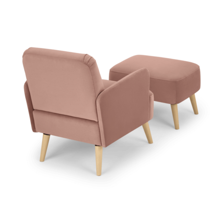 Elvi Accent Armchair and Footstool, Vintage Pink Velvet