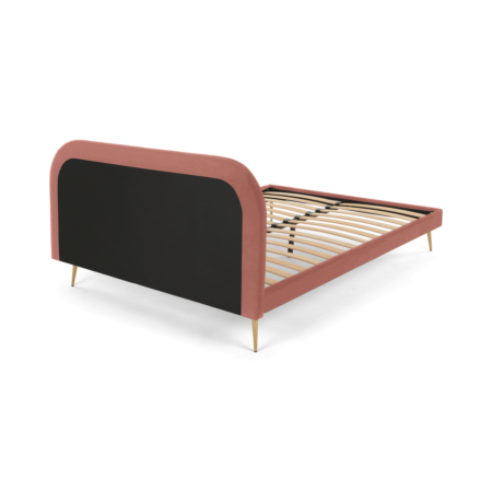 Eulia Double Bed, Blush Pink Velvet & Brass Legs