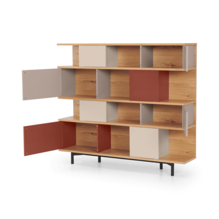 Fowler Large Shelving Unit, Oak & Warm Red