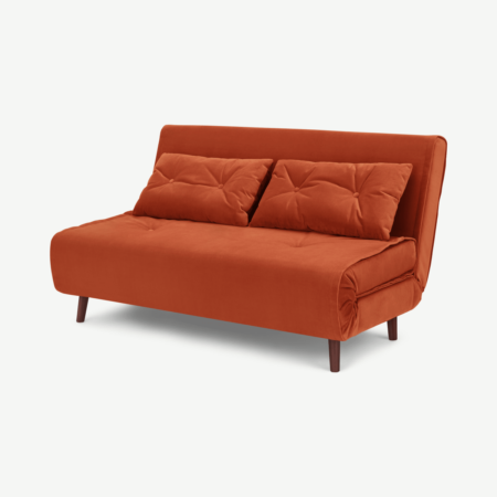 Haru Large Double Sofa Bed, Velvet Flame Orange
