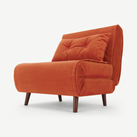 Haru Single Sofa Bed, Flame Orange Velvet