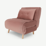 Haru Single Sofa Bed, Velvet Vintage Pink