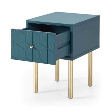 Hedra Bedside Table, Teal and Brass