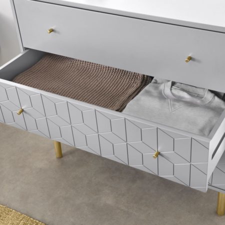 Hedra Chest of Drawers, Grey and Brass