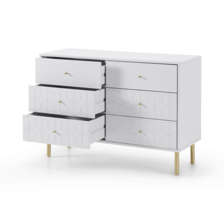 Hedra Wide Chest of Drawers, Grey & Brass