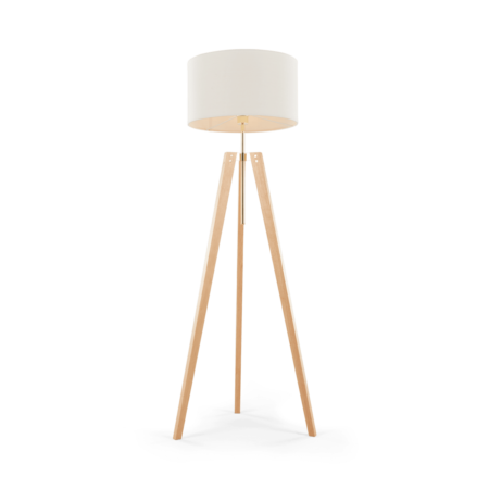 Irvin Tripod Floor Lamp, Natural Wood and White