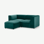 Juno 2 Seater Modular Sofa with Footstool, Seafoam Blue Velvet