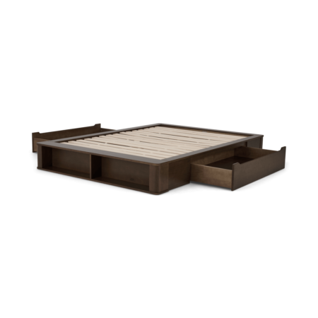 Kano Double Platform Bed with Drawer Storage, Walnut Stain Pine