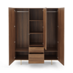 Keaton Triple Wardrobe, Walnut & Brass