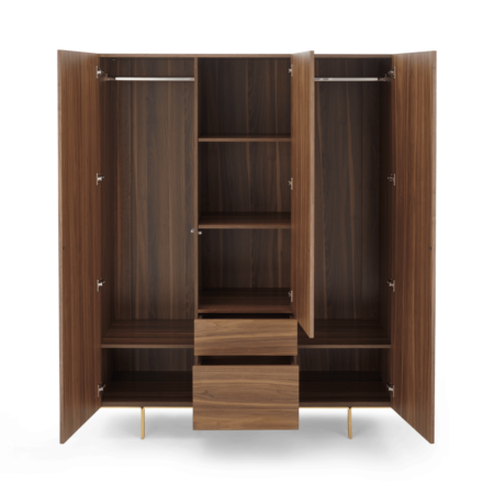 Keaton Triple Wardrobe, Walnut & Brass