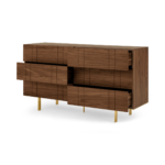 Keaton Wide Chest of Drawers, Walnut & Brass