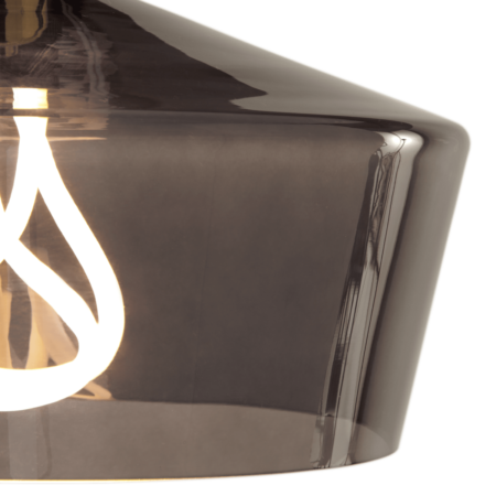 Kem Pendant Light and Plumen 001 LED Bulb, Smoke Grey Glass and Brass