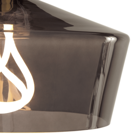 Kem Pendant Light and Plumen 001 LED Bulb, Smoke Grey Glass and Brass