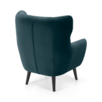 Kubrick Wing Back Chair, Steel Blue Velvet with Black Stain Leg