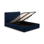 Lavelle Double Ottoman Bed, Ink Blue Velvet & Walnut Stain Plinth