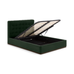 Lavelle Double Ottoman Bed, Laurel Green Velvet & Walnut Stain Plinth