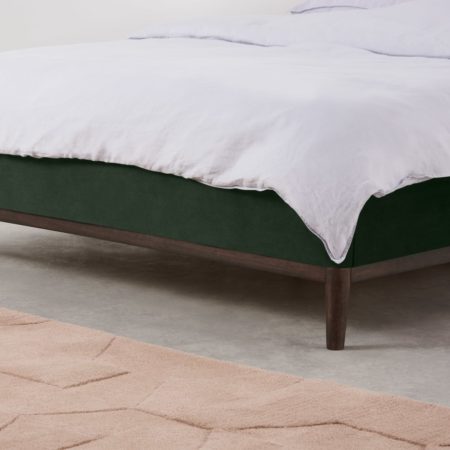 Lavelle King Size Bed, Laurel Green Velvet & Walnut Stain Legs