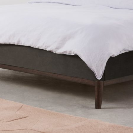 Lavelle King Size Bed, Otter Velvet & Walnut Stain Legs