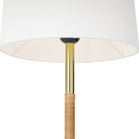 Lou Floor Lamp, Rattan Wrapped Stem and Brushed Brass