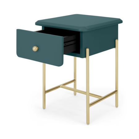 Maddie Bedside Table, Teal & Brass