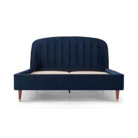 Margot Double Bed, Royal Blue Velvet & Dark Stain Copper Legs