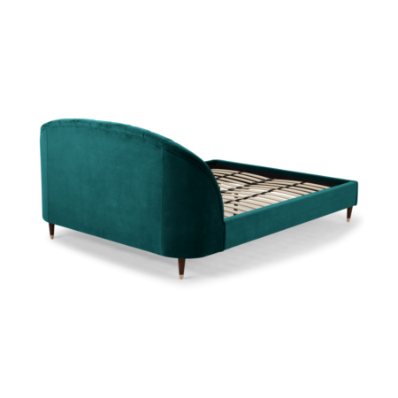 Margot Double Bed, Seafoam Blue Velvet & Dark Stain Brass Legs