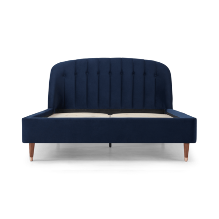 Margot King Size Bed, Royal Blue Velvet & Dark Stain Copper Legs