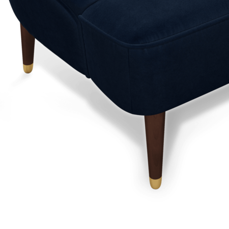 Margot Left Hand Facing Chaise Longue, Dark Navy Cotton Velvet with Dark Wood Brass Leg