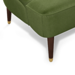 Margot Left Hand Facing Chaise Longue, Spruce Green Cotton Velvet with Dark Wood Brass Leg