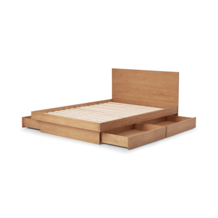 Meiko Double Bed with Drawer Storage, Pine