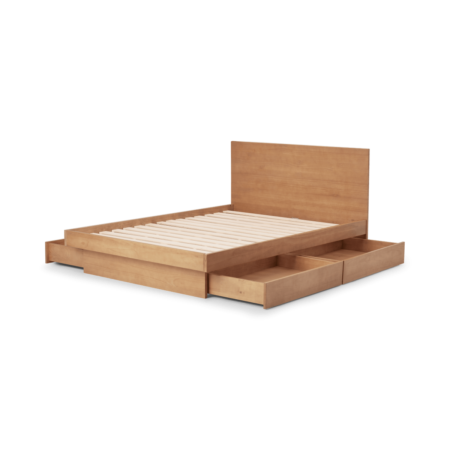 Meiko Double Bed with Drawer Storage, Pine