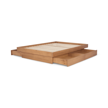 Meiko Double Platform Bed with Drawer Storage, Pine