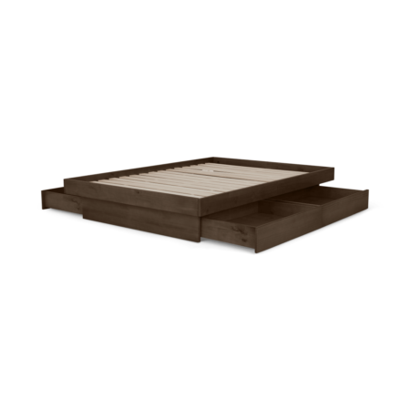 Meiko Double Platform Bed with Drawer Storage, Walnut Stain Pine