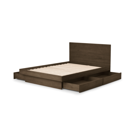 Meiko King Size Bed with Drawer Storage, Walnut Stain Pine
