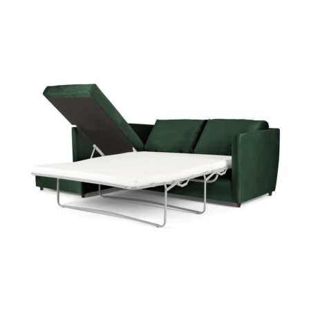 Milner Left Hand Facing Corner Storage Sofa Bed with Memory Foam Mattress, Bottle Green Velvet