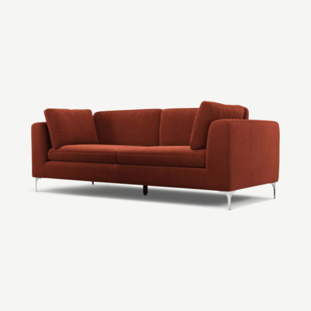 Monterosso 3 Seater Sofa, Brick Red Velvet with Chrome Leg