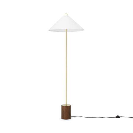 Natalie Floor Lamp, Dark Wood, Brass & White