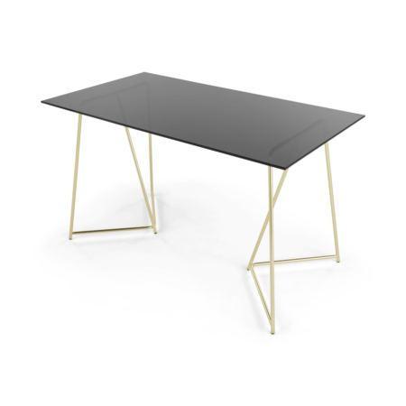 Patrizia Desk, Brass and Black Glass