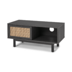 Pavia Compact Media Unit, Natural Rattan & Black Wood Effect