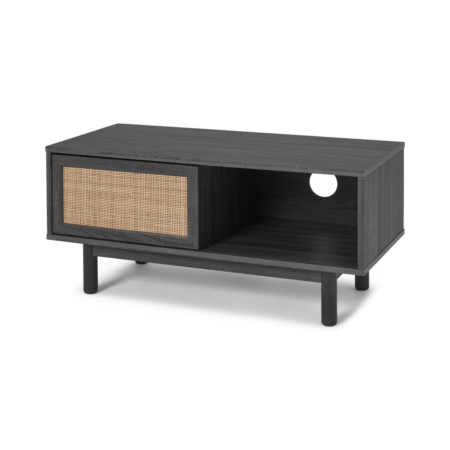 Pavia Compact Media Unit, Natural Rattan & Black Wood Effect