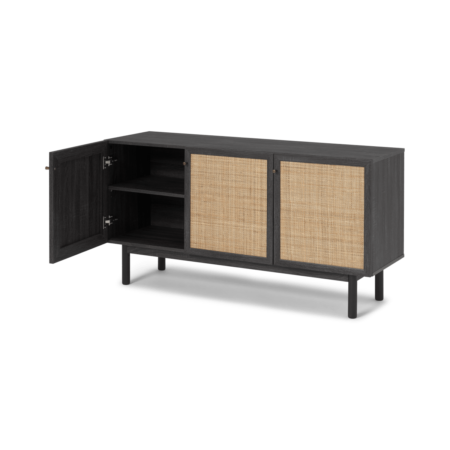 Pavia Sideboard, Natural Rattan & Black Wood Effect