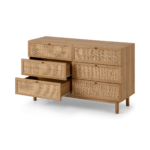 Pavia Wide Chest of Drawers, Natural Rattan & Oak Effect