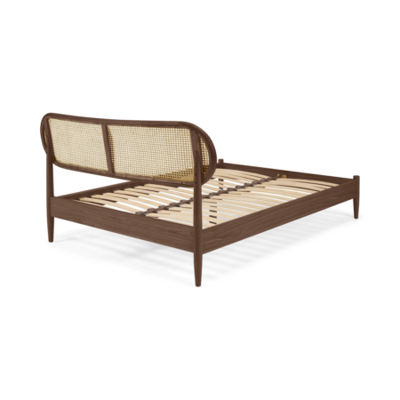 Reema Double Bed, Dark Stain & Cane